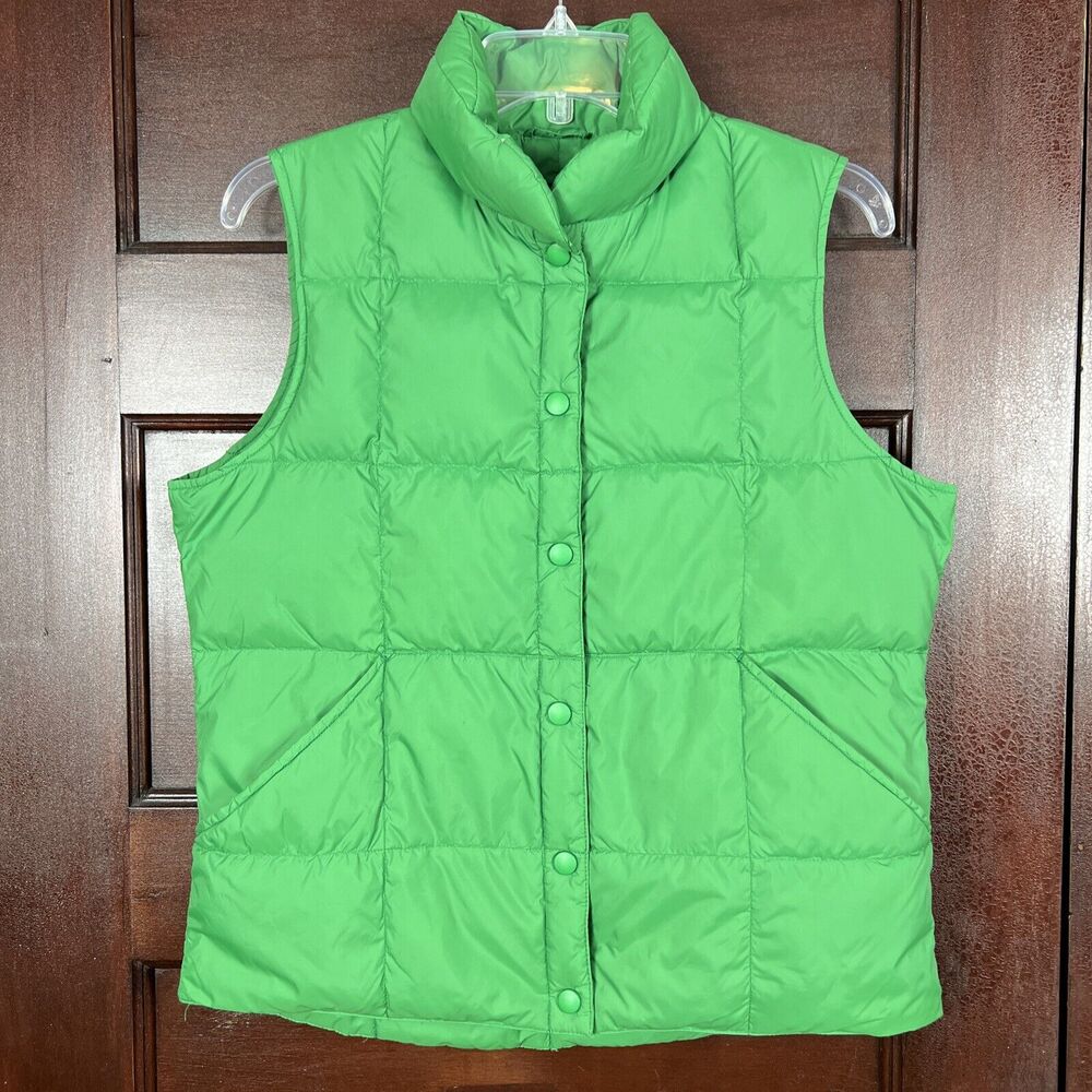 Lands' End Size Small 6-8 Green Sleeveless Puffer Vest Down Filled Full Snaps